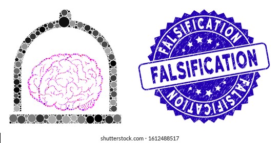 Collage brain conservation icon and grunge stamp watermark with Falsification caption. Mosaic vector is designed with brain conservation icon and with scattered circle items.