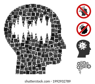 Collage Brain waves icon designed from square elements in random sizes and color hues. Vector square elements are combined into abstract composition brain waves icon. Bonus icons are added.