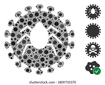 Collage bug virus organized from SARS virus icons in various sizes and color hues. Vector infection icons are grouped into abstract mosaic bug virus icon. Some bonus icons are added.