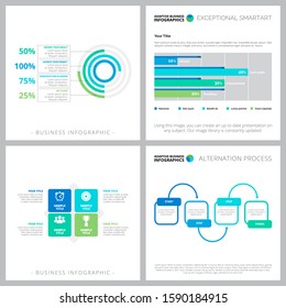 Collage of business infographic diagrams. Can be used for workflow layout, annual report, presentation slide, web design. Business and accounting concept with radial bar chart, process and bar charts