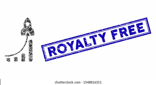 Collage business success and corroded stamp seal with Royalty Free text. Mosaic vector business success is designed with randomized rectangles. Royalty Free stamp seal uses blue color.