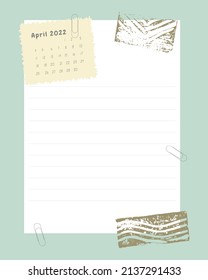 Collage calendar April 2022 To do list , planner ,frame , stamp , ideas, plans, reminders.