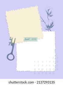 Collage calendar April 2022 To do list , planner note-taking ,magnolia stamp and key , ideas, plans, reminders.