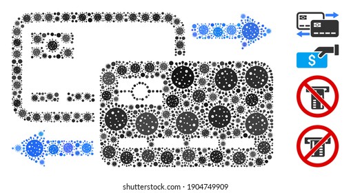 Collage card to card payment united from SARS virus icons in different sizes and color hues. Vector viral icons are combined into abstract collage card to card payment icon.