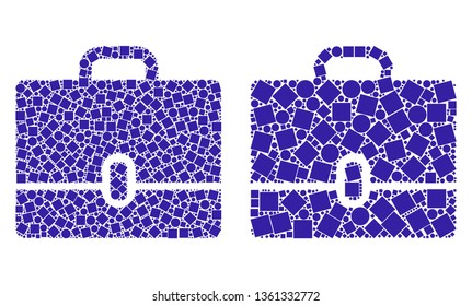 Collage Case icons composed of spheric and square elements in various sizes, positions and proportions. Vector spheric and square dots are arranged into abstract illustration case icons.