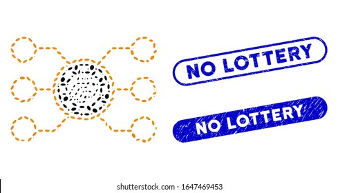 Collage casino chip circuit and corroded stamp seals with No Lottery phrase. Mosaic vector casino chip circuit is composed with randomized ellipse items. No Lottery stamp seals use blue color,
