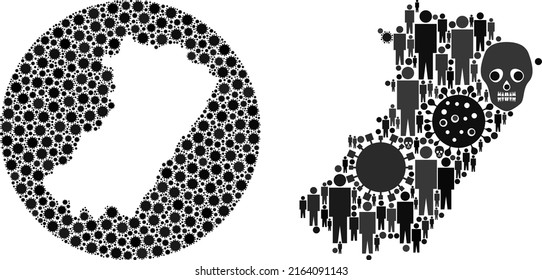 Collage Castellon Province map designed from SARS virus items and men and skull items. Flu virus Castellon Province map collage designed with circle and stencil.