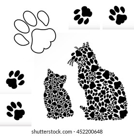 Collage with cat and kitten cat of tracks