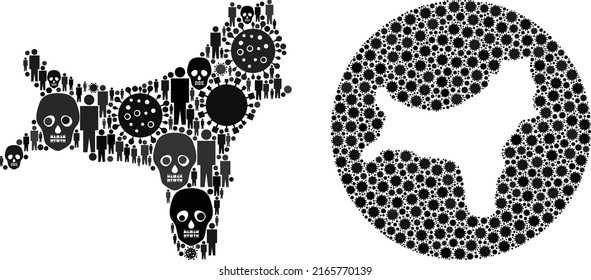 Collage Christmas Island map designed from flu virus icons and men and mortal icons. Pandemic virus Christmas Island map collage created with sphere and subtracted space.