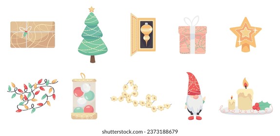 Collage of Christmas symbols on white background