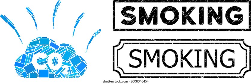 Emisión de humo de CO2 colgante organizada a partir de elementos rectangulares, y sello de sello de sello del rectángulo de humedecimiento negro con muescas.