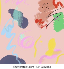 Collage colorful abstract contemporary scribble and shapes. Modern texture. Trendy background for social media promotion, template for story. Creative artistic artwork. Wall poster. 