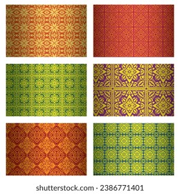 Collage of Colorful Patterned Tiles in Red, Green, Orange, and Purple