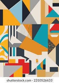 A collage of colorful shapes and patterns, arranged in an artful way to form a beautiful piece of wall art