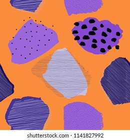 Collage contemporary abstract berries seamless contrast pattern. Modern exotic jungle plants illustration in vector. Seamless pattern for wrapping, craft, textile