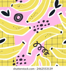 Collage contemporary bananas seamless pattern. Modern exotic design for fabric, paper, cover, interior decor