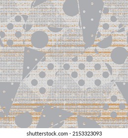 Collage contemporary fabric linen texture  and polka dot shapes seamless pattern set. Mid Century Modern Art design for paper, cover, fabric, interior decor, and other users.