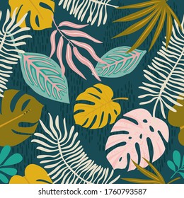 Collage contemporary floral hawaiian pattern in vector. Seamless surface design.