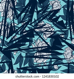 Collage contemporary floral seamless pattern. Modern plants illustration in vector.