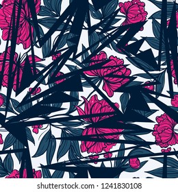 Collage contemporary floral seamless pattern. Modern plants illustration in vector.