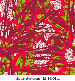 Collage contemporary floral seamless pattern. Modern plants illustration in vector.