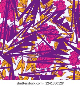 Collage contemporary floral seamless pattern. Modern plants illustration in vector.