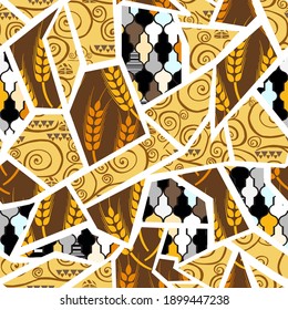 Collage contemporary floral seamless pattern. Russian motifs with an eastern bias illustration in vector.