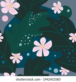 Collage contemporary floral seamless pattern. Modern exotic  flowers and plants illustration in vector.