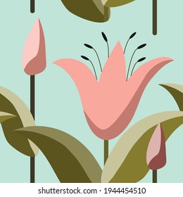Sammle zeitgenössisches, nahtloses Muster aus Blumen. Moderne Tulpen, Blumen und Blattbild in Vektorgrafik.