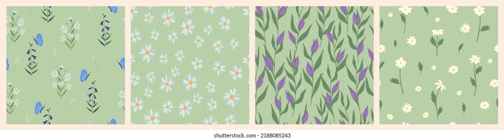 Collage contemporáneo floral sin costuras. Diseño de textura simple y moderna para la decoración. Ilustración vectorial de color dibujada a mano. Ilustración vectorial plana imprimible para envolver.