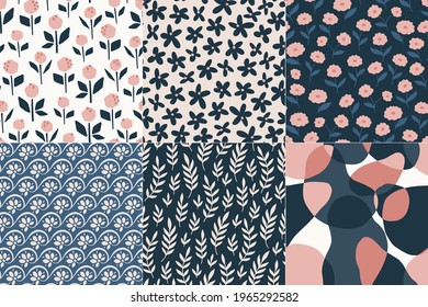 Collage contemporary floral shapes seamless pattern set. Modern exotic design for paper, cover, fabric, interior decor, and other users.