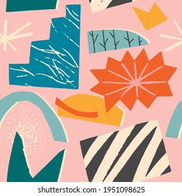 Collage del patrón de formas geométricas contemporáneas en el vector. Diseño de superficie sin inconvenientes.