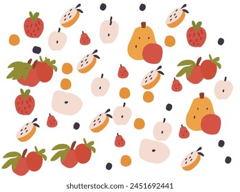 Collage contemporary orange floral and polka dot shapes seamless pattern set. Modern exotic design for paper, cover, fabric, interior decor aemon, cherry, mango. red blue 