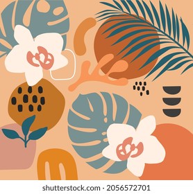 Collage contemporary orange. Stylish patterns, minimalistic images. Abstract pictures for printing on tshirts and decorating room. Cartoon flat vector illustration isolated on white background