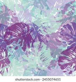 Collage contemporary tropical and polka dot shapes seamless pattern set. Abstract exotic leaves seamless pattern. 