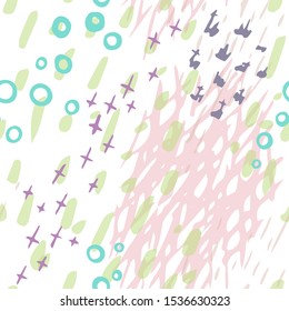 Collage Contemporary Vector Texture. Art Seamless Pattern. Artistic Modern Strokes Surface. Grunge Distress. Marker, Felt Pen Hand Drawn. Summer Bright. Chaotic Circle Shape Collage. Abstract Fashion.