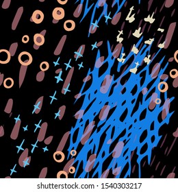 Collage Contemporary Vector Texture. Art Seamless Pattern. Artistic Modern Strokes Surface. Grunge Distress. Marker, Felt Pen Hand Drawn. Summer Bright. Chaotic Circle Shape Collage. Abstract Fashion.
