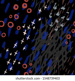 Collage Contemporary Vector Texture. Art Seamless Pattern. Artistic Modern Strokes Surface. Grunge Distress. Marker, Felt Pen Hand Drawn. Summer Bright. Chaotic Circle Shape Collage. Abstract Fashion.