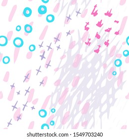 Collage Contemporary Vector Texture. Art Seamless Pattern. Artistic Modern Strokes Surface. Grunge Distress. Marker, Felt Pen Hand Drawn. Summer Bright. Chaotic Circle Shape Collage. Abstract Fashion.