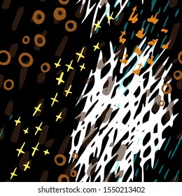 Collage Contemporary Vector Texture. Art Seamless Pattern. Artistic Modern Strokes Surface. Grunge Distress. Marker, Felt Pen Hand Drawn. Summer Bright. Chaotic Circle Shape Collage. Abstract Fashion.