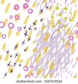 Collage Contemporary Vector Texture. Art Seamless Pattern. Artistic Modern Strokes Surface. Grunge Distress. Marker, Felt Pen Hand Drawn. Summer Bright. Chaotic Circle Shape Collage. Abstract Fashion.