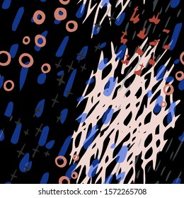 Collage Contemporary Vector Texture. Art Seamless Pattern. Artistic Modern Strokes Surface. Grunge Distress. Marker, Felt Pen Hand Drawn. Summer Bright. Chaotic Circle Shape Collage. Abstract Fashion.