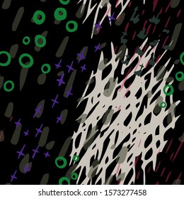 Collage Contemporary Vector Texture. Art Seamless Pattern. Artistic Modern Strokes Surface. Grunge Distress. Marker, Felt Pen Hand Drawn. Summer Bright. Chaotic Circle Shape Collage. Abstract Fashion.