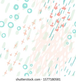 Collage Contemporary Vector Texture. Art Seamless Pattern. Artistic Modern Strokes Surface. Grunge Distress. Marker, Felt Pen Hand Drawn. Summer Bright. Chaotic Circle Shape Collage. Abstract Fashion.