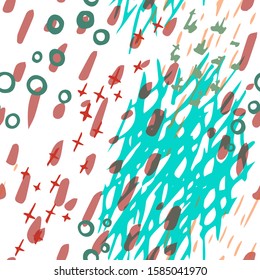 Collage Contemporary Vector Texture. Art Seamless Pattern. Artistic Modern Strokes Surface. Grunge Distress. Marker, Felt Pen Hand Drawn. Summer Bright. Chaotic Circle Shape Collage. Abstract Fashion.