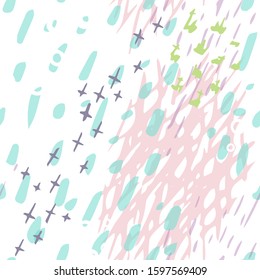 Collage Contemporary Vector Texture. Art Seamless Pattern. Artistic Modern Strokes Surface. Grunge Distress. Marker, Felt Pen Hand Drawn. Summer Bright. Chaotic Circle Shape Collage. Abstract Fashion.