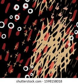 Collage Contemporary Vector Texture. Art Seamless Pattern. Artistic Modern Strokes Surface. Grunge Distress. Marker, Felt Pen Hand Drawn. Summer Bright. Chaotic Circle Shape Collage. Abstract Fashion.