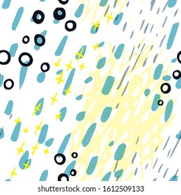 Collage Contemporary Vector Texture. Art Seamless Pattern. Artistic Modern Strokes Surface. Grunge Distress. Marker, Felt Pen Hand Drawn. Summer Bright. Chaotic Circle Shape Collage. Abstract Fashion.