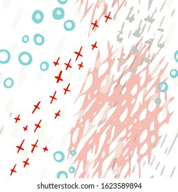 Collage Contemporary Vector Texture. Art Seamless Pattern. Artistic Modern Strokes Surface. Grunge Distress. Marker, Felt Pen Hand Drawn. Summer Bright. Chaotic Circle Shape Collage. Abstract Fashion.