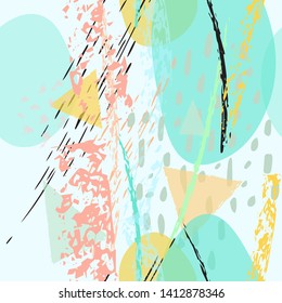 Collage Contemporary Vector Textures. Seamless Pattern. Artistic Crayon Modern Strokes Surface. Chalk Grunge Dirty Dry Distress Hand Drawn Pastel. Summer Bright Dry. Chaotic Triangle Shape Collage.
